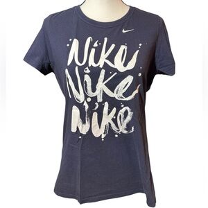 Nike Women's Slim Fit Dark Blue Graphic Tee, L